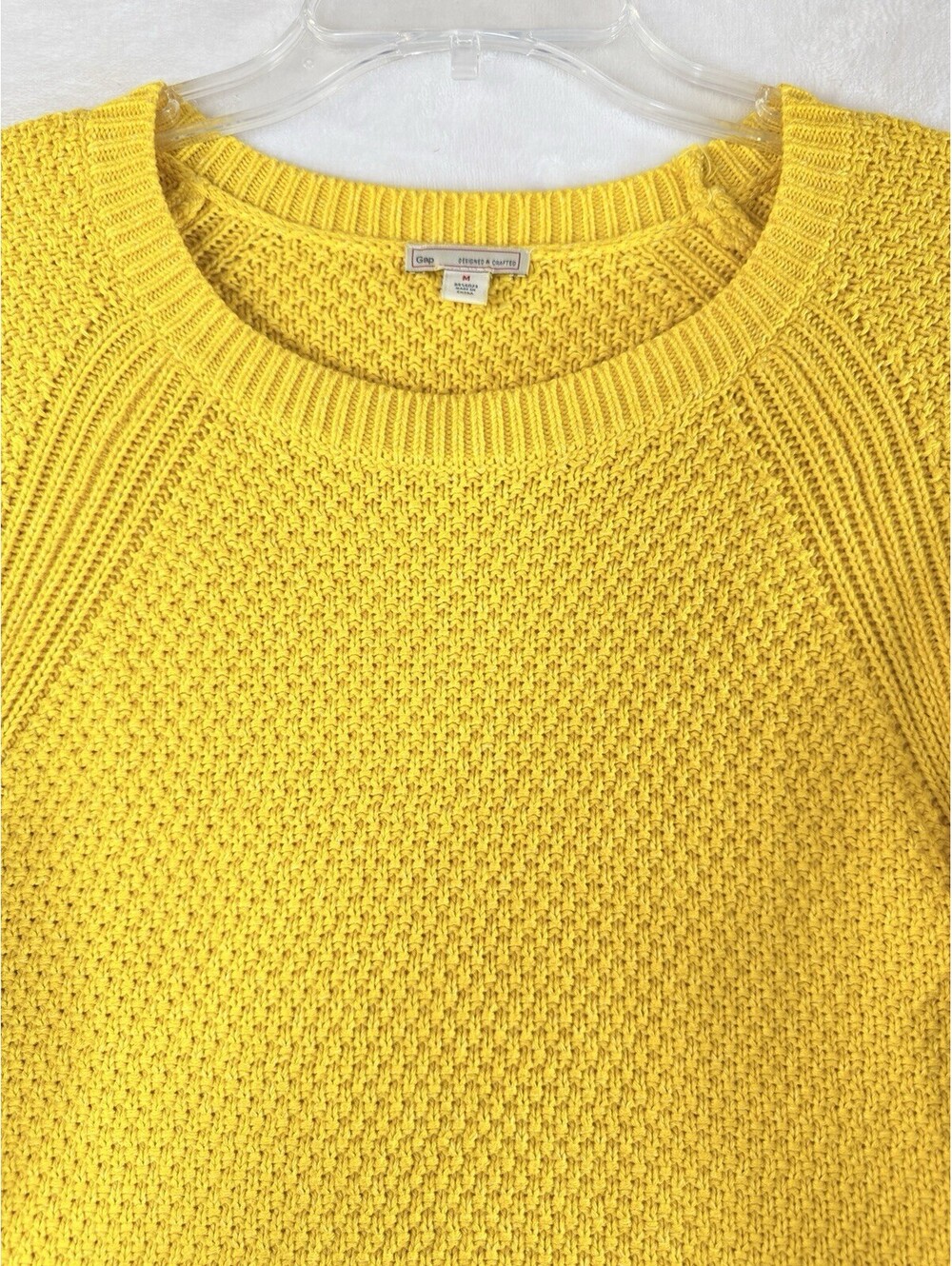 Gap Cotton Sweater Women Medium Yellow Moss Stitch Crew Neck Long Sleeve